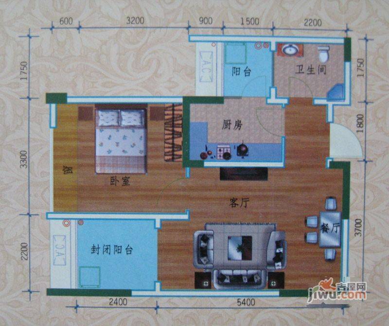 武夷水岸家园2室2厅1卫77.8㎡户型图