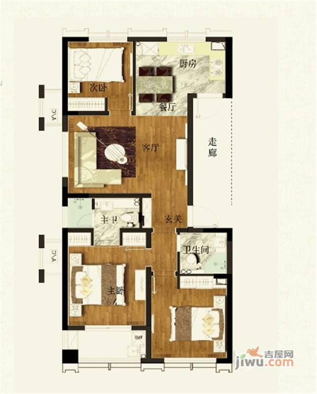 协众水岸风华3室2厅2卫123㎡户型图