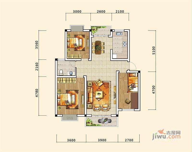 长运家园北苑3室2厅1卫111.2㎡户型图