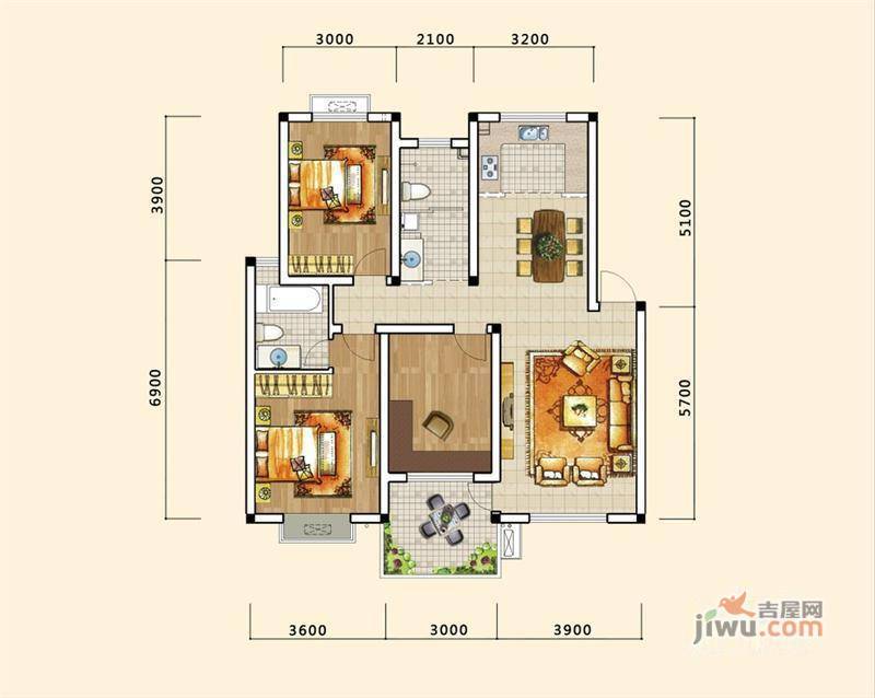 长运家园北苑3室2厅2卫113.5㎡户型图