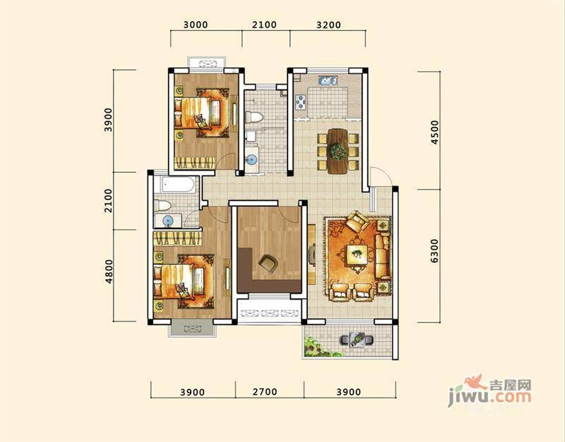 长运家园北苑3室2厅2卫118.6㎡户型图