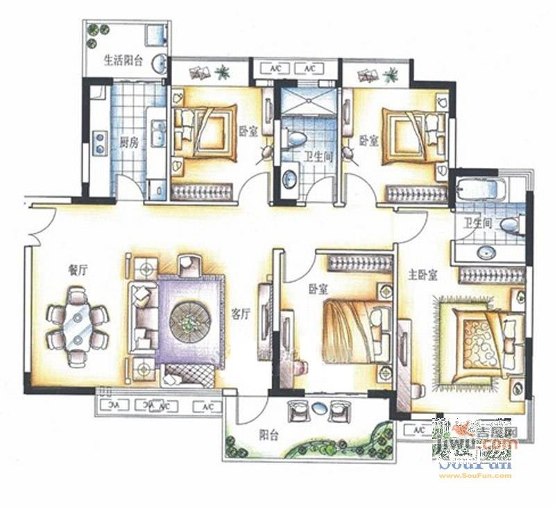 东方丽景禧园4室2厅2卫141㎡户型图