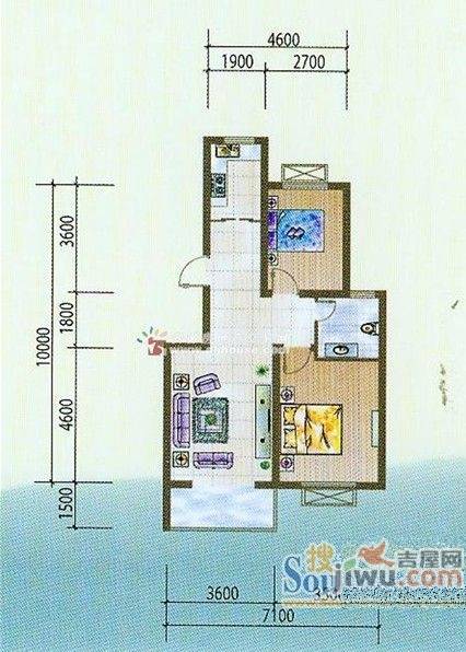 金泰花园2室1厅1卫89㎡户型图