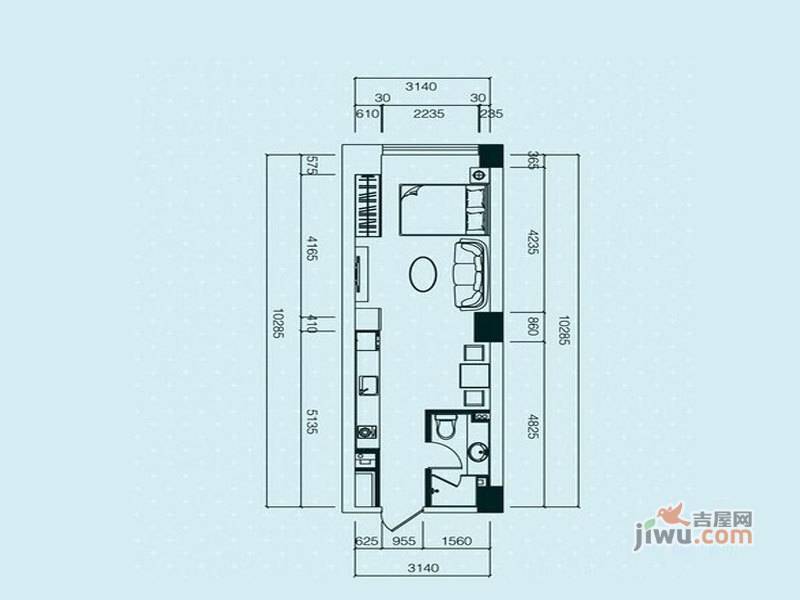 东港林苑1室1厅1卫44.4㎡户型图