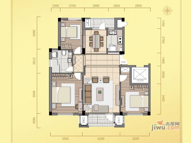 大连明珠湾3室2厅1卫114㎡户型图