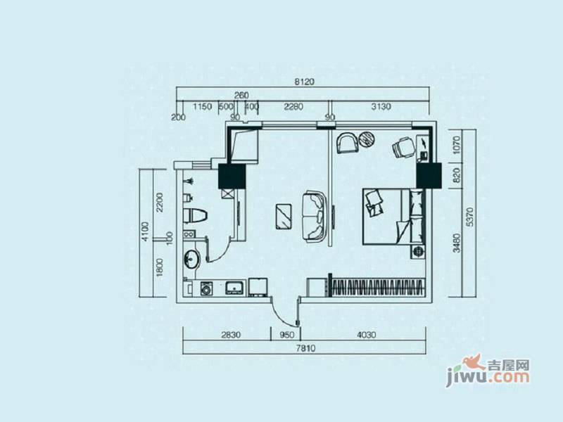 东港林苑1室1厅1卫54㎡户型图