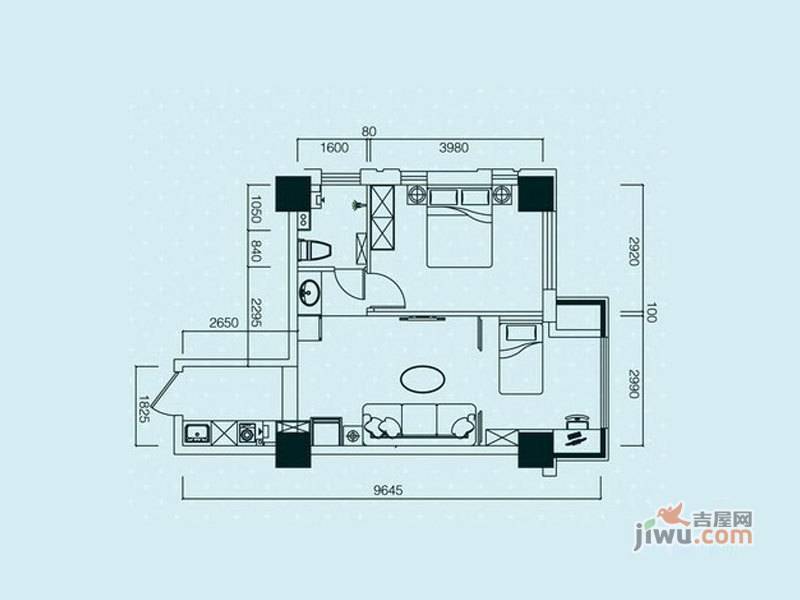 东港林苑1室1厅1卫60.2㎡户型图