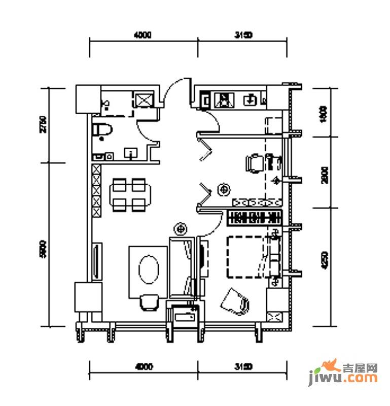 良运四季汇2室1厅1卫80.1㎡户型图