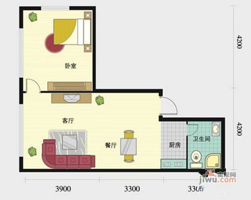 普照假日广场1室1厅1卫80.6㎡户型图