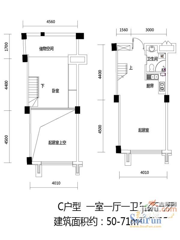 阳光波尔多1室1厅1卫71㎡户型图