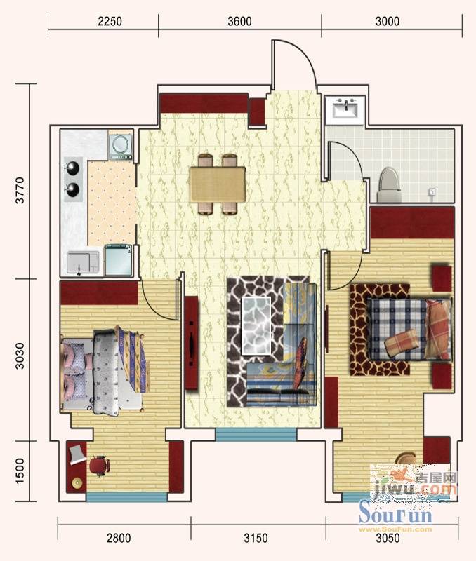 益嘉广场2室2厅1卫85.4㎡户型图