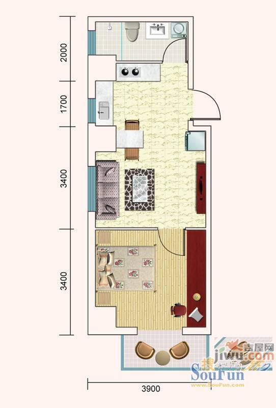 益嘉广场1室1厅1卫55.8㎡户型图