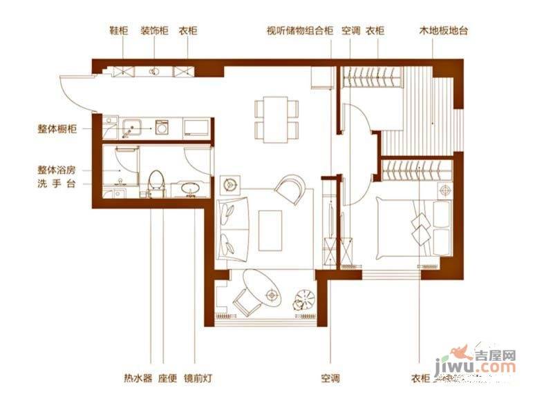 左岸经典1室1厅1卫63.2㎡户型图