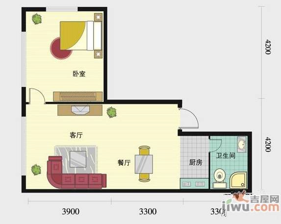 普照假日广场1室1厅1卫80.6㎡户型图