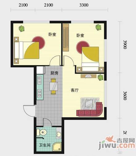 普照假日广场2室1厅1卫78.2㎡户型图