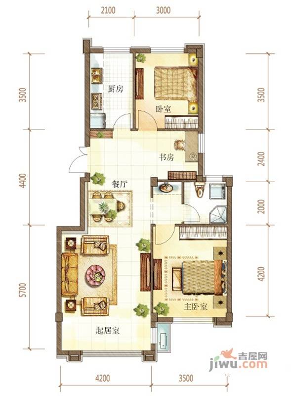 远洋自然3室2厅2卫98㎡户型图