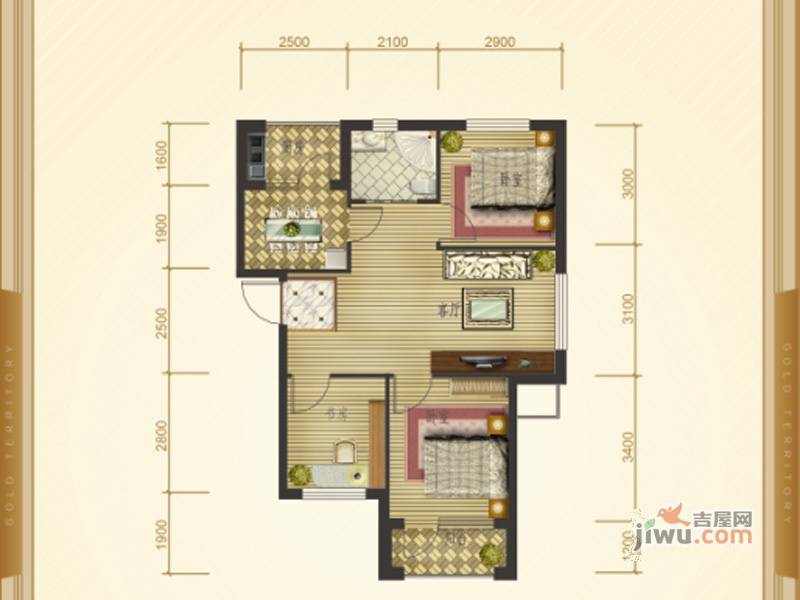 万隆达金领地3室2厅1卫85.2㎡户型图