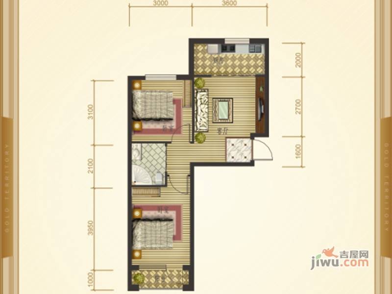 万隆达金领地2室1厅1卫71.5㎡户型图