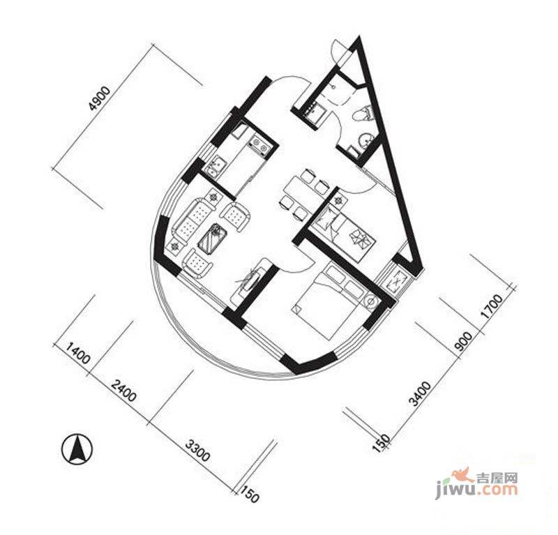 新希望家园2室1厅1卫68.3㎡户型图