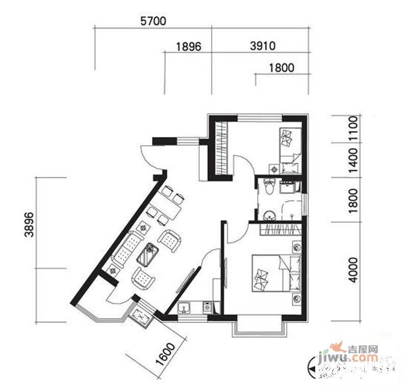 新希望家园2室1厅1卫68.3㎡户型图