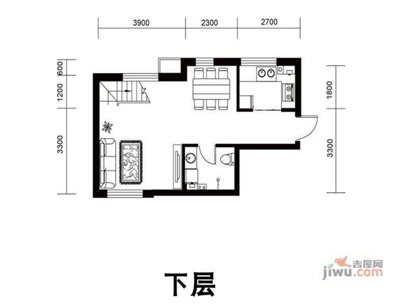 嘉恒国际2室2厅1卫57㎡户型图