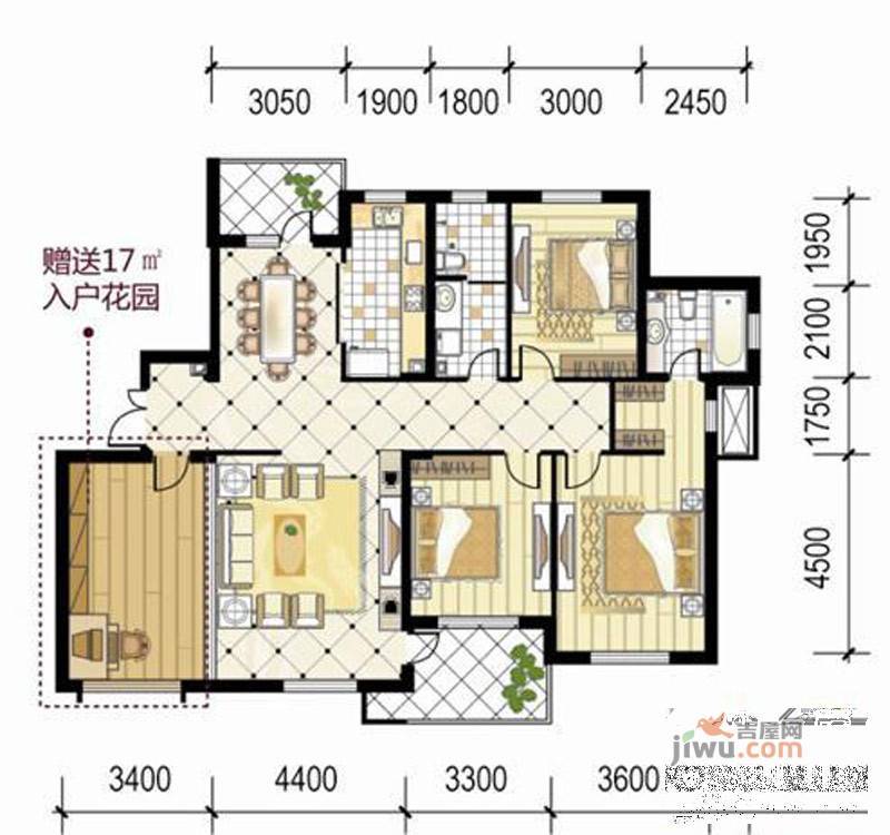 嘉恒国际2室2厅1卫57㎡户型图