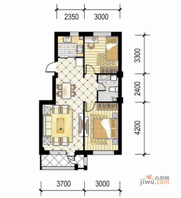 嘉恒国际2室2厅1卫57㎡户型图