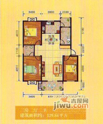 福鑫花园3室2厅2卫129.8㎡户型图