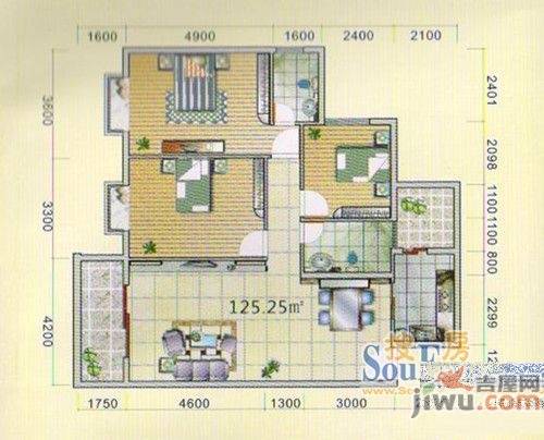 清华园清华广场3室2厅2卫116.7㎡户型图