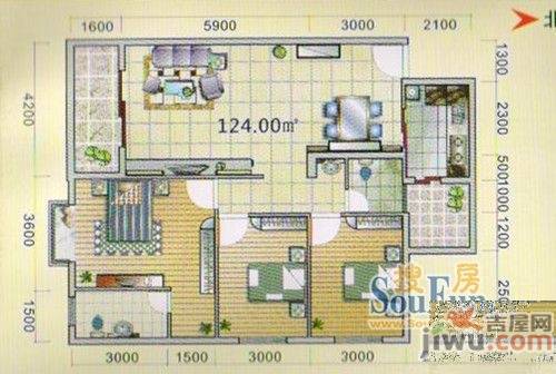 清华园清华广场3室2厅2卫116.7㎡户型图