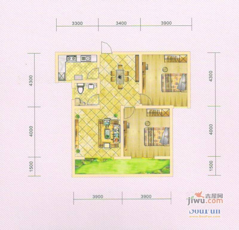 京御苑2室2厅1卫101.1㎡户型图