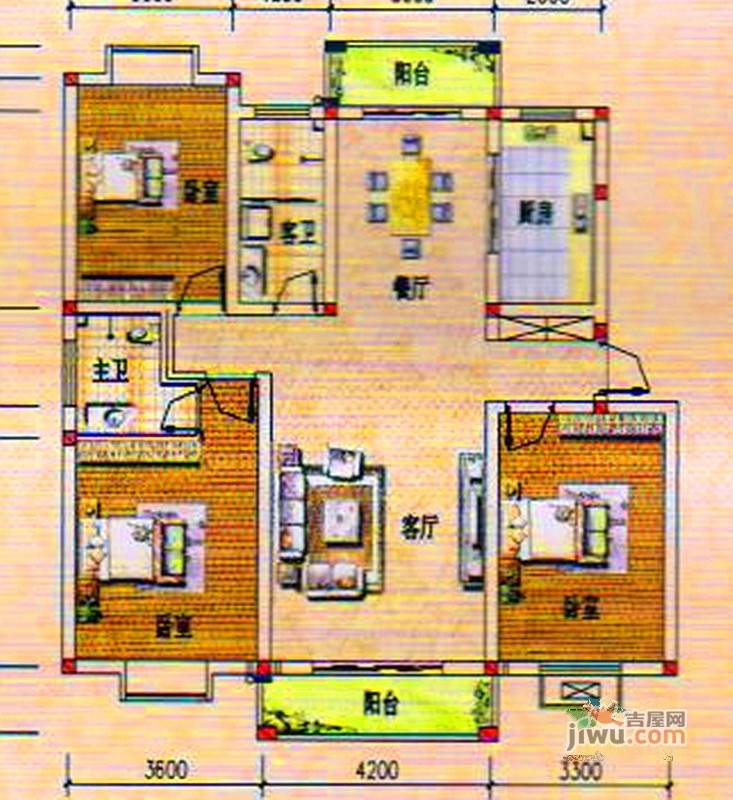 丹阳古镇3室2厅2卫130㎡户型图