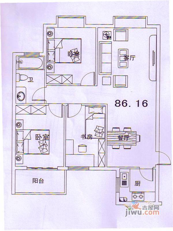 清华园清华广场3室2厅2卫116.7㎡户型图