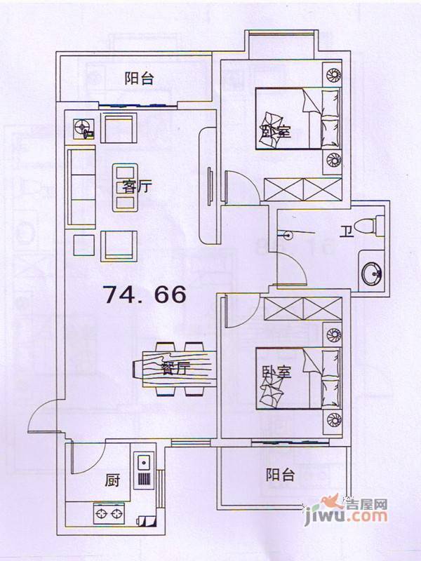 清华园清华广场3室2厅2卫116.7㎡户型图