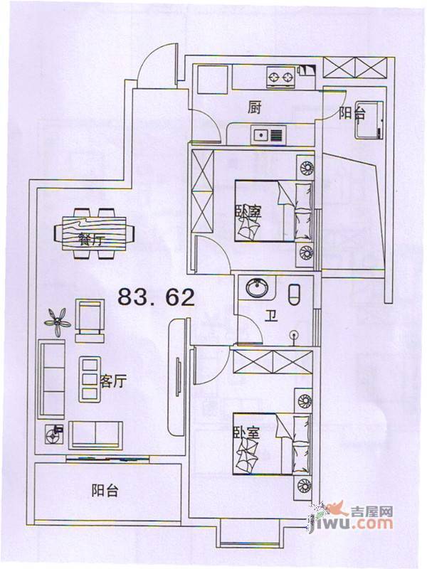 清华园清华广场3室2厅2卫116.7㎡户型图