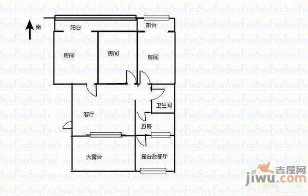 嘉豪阳光2室2厅1卫107㎡户型图