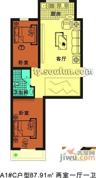 赛江南名园3室2厅1卫129.3㎡户型图