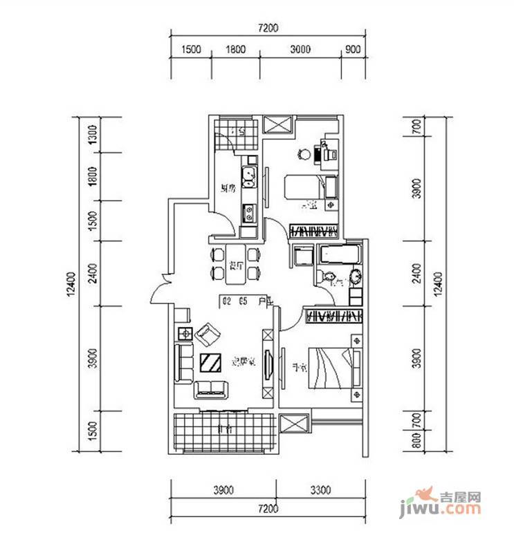 唐宁大道2室2厅1卫户型图