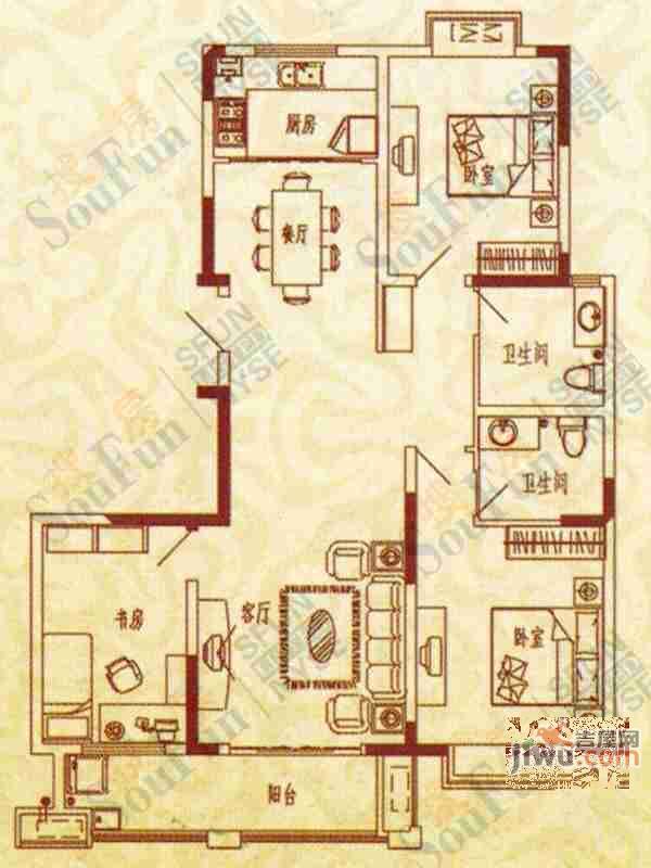 香江城4室2厅1卫户型图