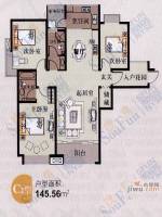 安侨东城国际3室2厅2卫145.6㎡户型图