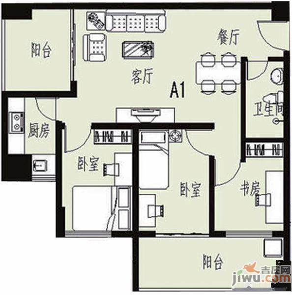 衍宏康馨花园3室2厅1卫109㎡户型图