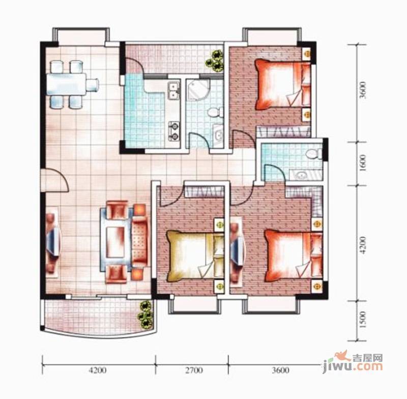 兴达花园3室2厅2卫户型图