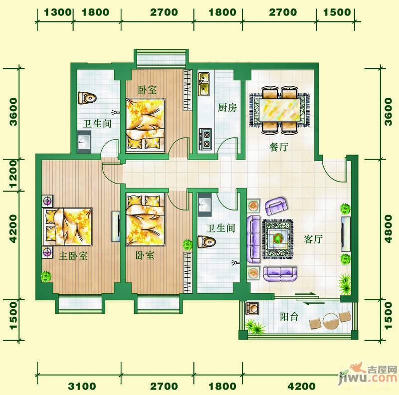 美舍香槟2室2厅1卫83.7㎡户型图