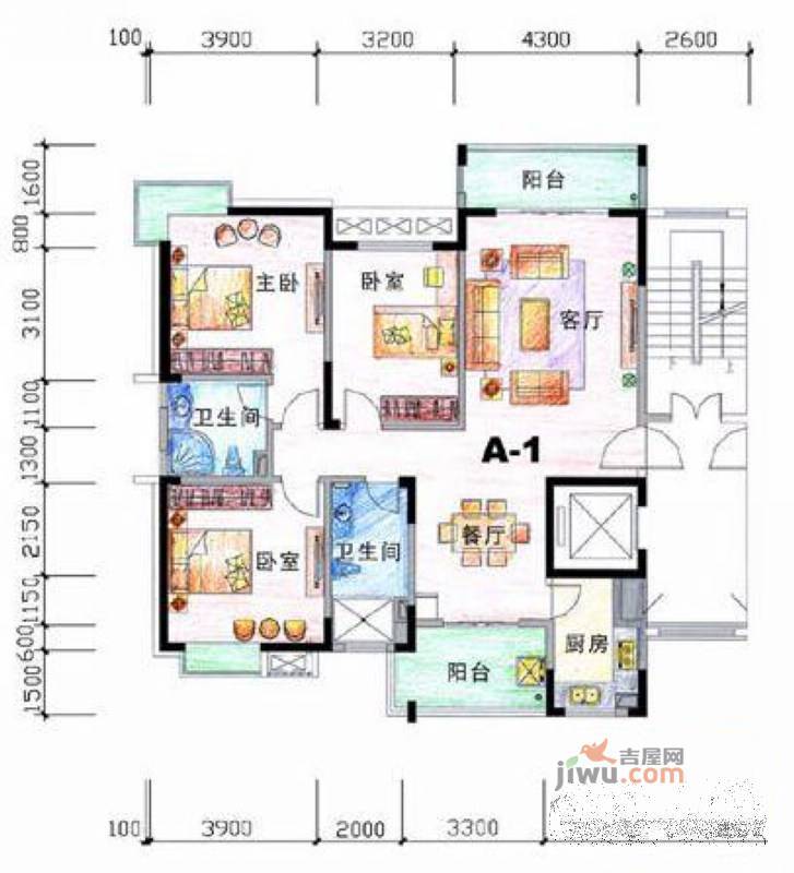 桂名园3室2厅2卫143.1㎡户型图