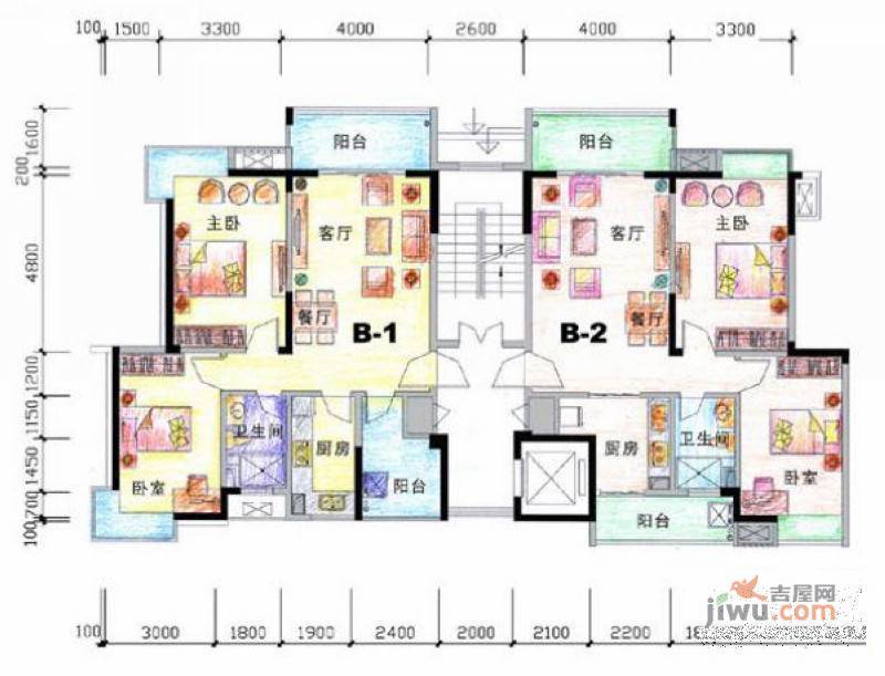 桂名园2室2厅1卫93.7㎡户型图