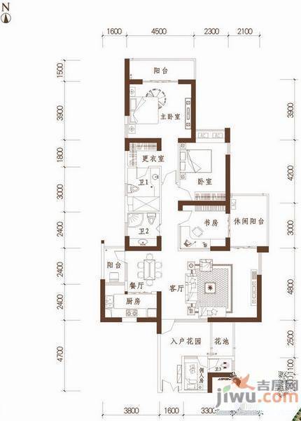 兆南丽湾3室2厅2卫156.9㎡户型图