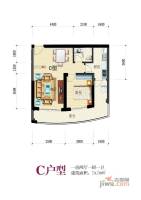 凤凰花城嘉景庭院1室2厅1卫74.8㎡户型图