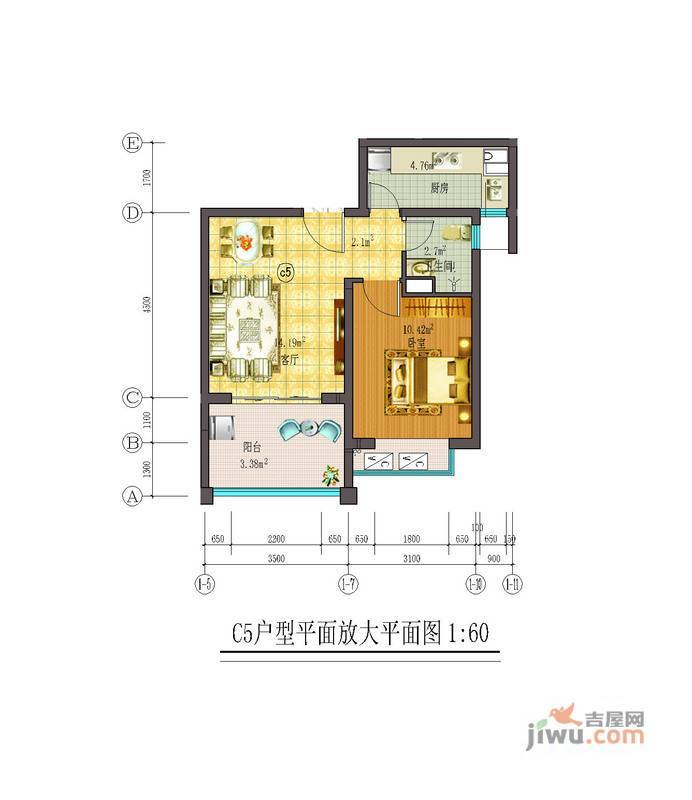海南藏龙福地1室2厅1卫55.7㎡户型图
