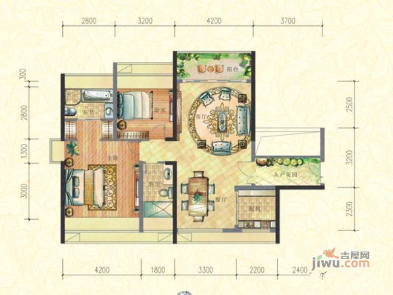 蓝城一号二期2室2厅1卫86㎡户型图