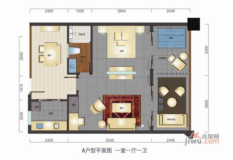 天湖半岛1室1厅1卫59.6㎡户型图